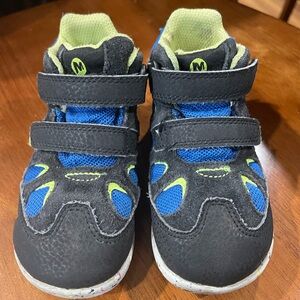 Merrell Kids Double Strap Athletic Sneakers - Grey/Blue/Neon Yellow